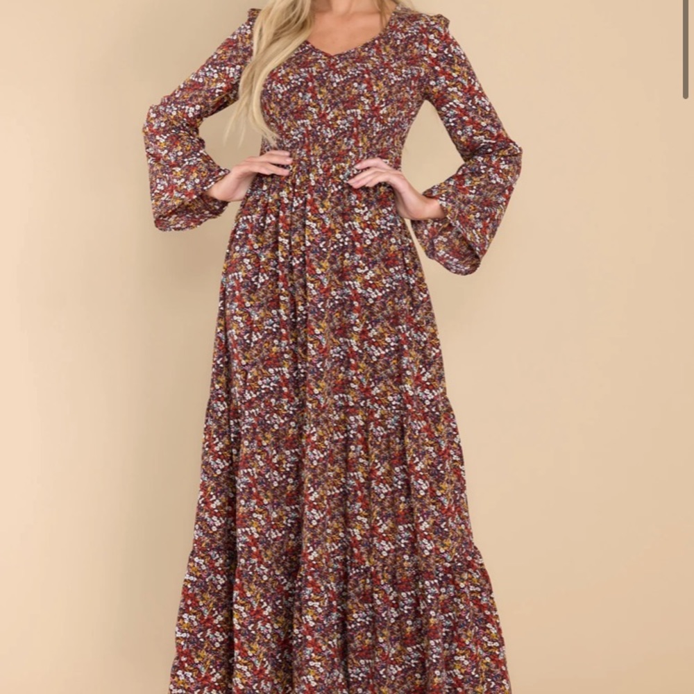 Impressive Legacy Dark Wine Floral Print Maxi Dress